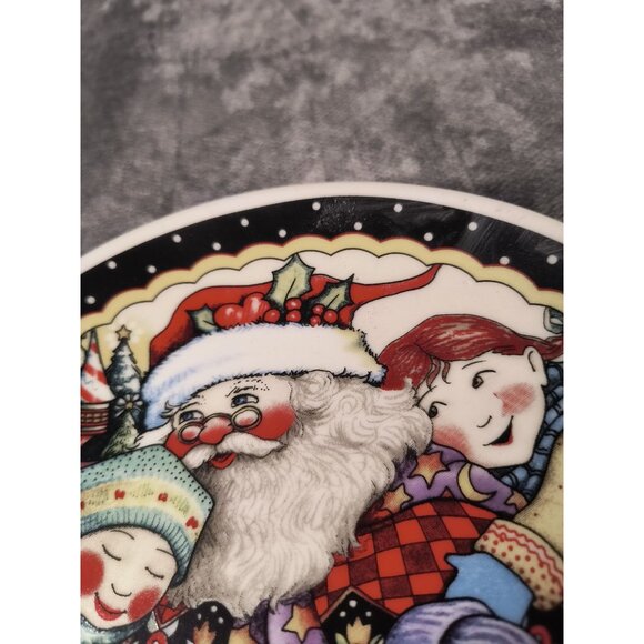 Mary Engelbreit Christmas Decorative Plate Santa & Kids 1990s Collectible Holida - Picture 4 of 6